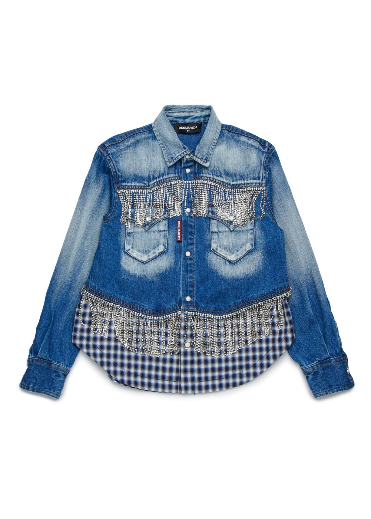 Dsquared2 Kids Camicia Denim Crystal per Bambine (fronte)