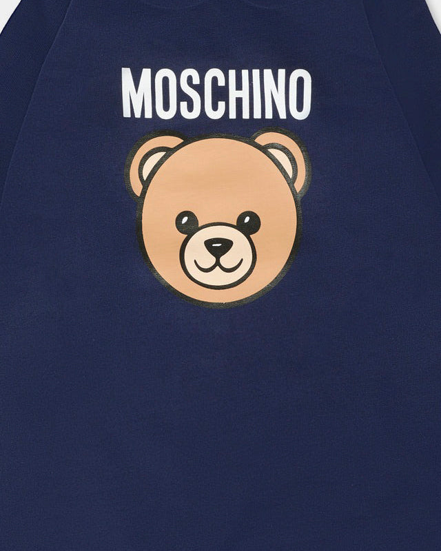 Moschino Kids Tutina Blu Navy con Logo Teddy per Neonati