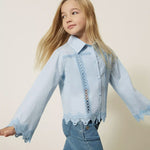 Twinset Kids Camicia Cielo con Inserti in Pizzo per Bambine