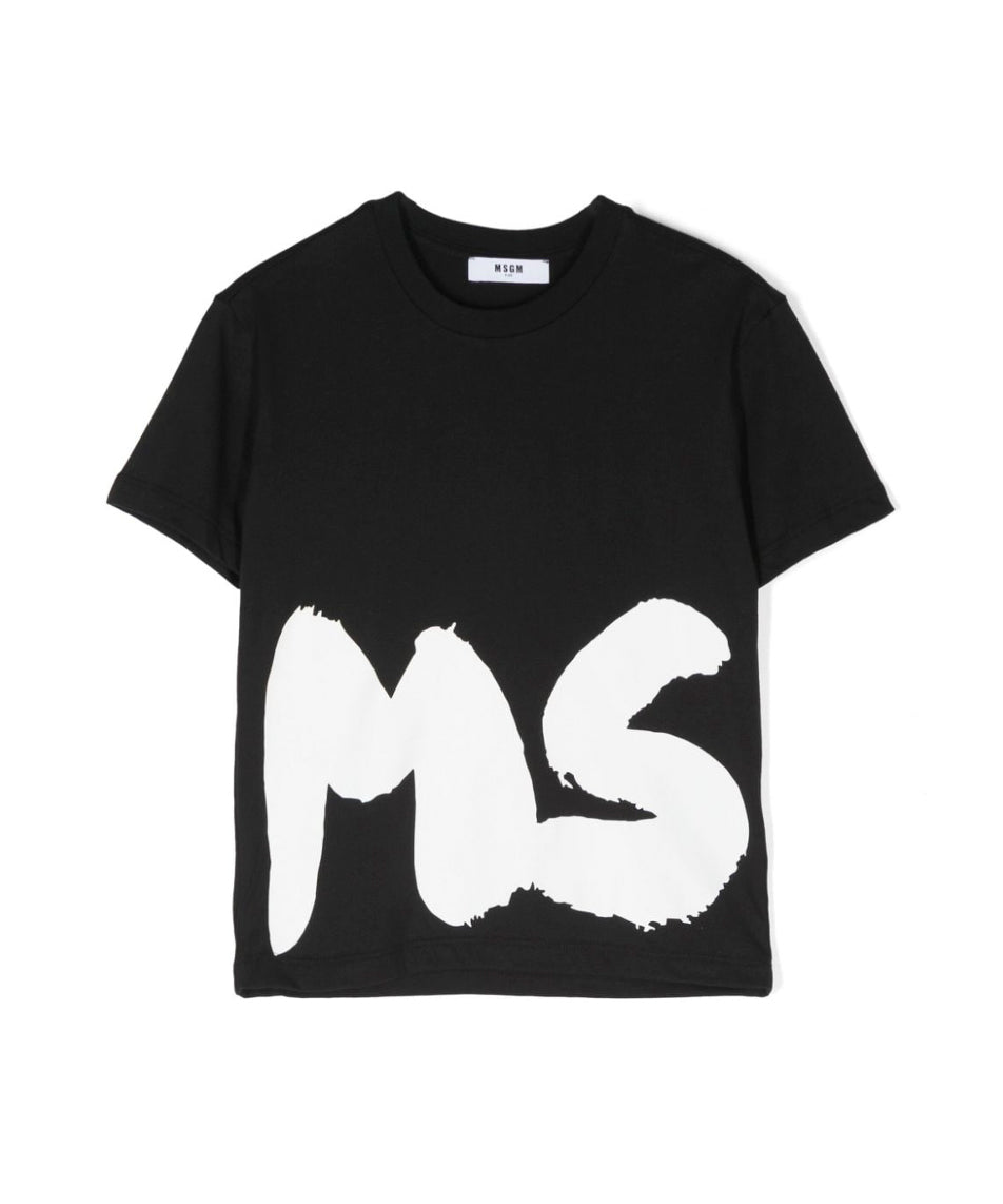MSGM Kids T-shirt Nera con Stampa Logo per Bambini