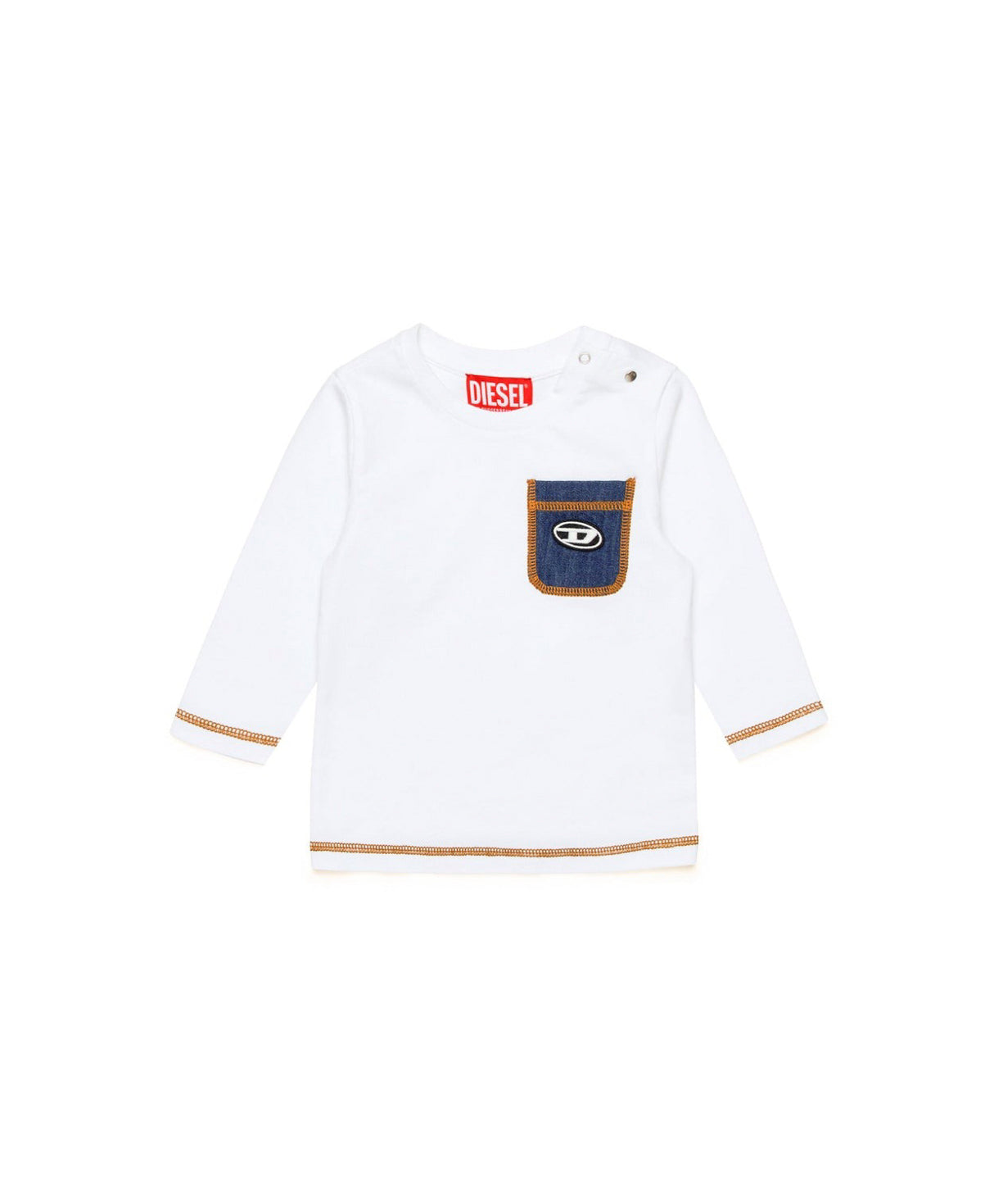 Diesel Kids T-shirt Maniche Lunghe BIanca con Taschino per Neonati