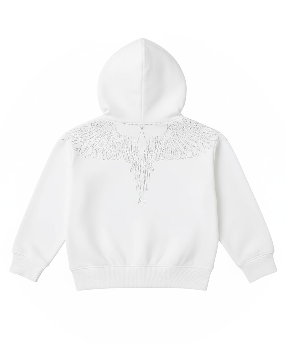 Marcelo Burlon County Of Milan Kids Felpa Bianca con Cappuccio e Strass a Contrasto per Bambine