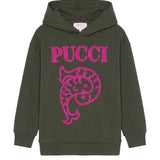 Emilio Pucci Kids Felpa Verde con Logo Fucsia per Bambine
