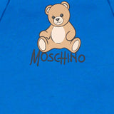 Moschino Kids Tutina Bluette con Colletto Bianco e Stampa Teddy Bear con Logo per Neonati