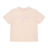 Elisabetta Franchi La Mia Bambina T-shirt Nude con Ricamo Logo per Bambine