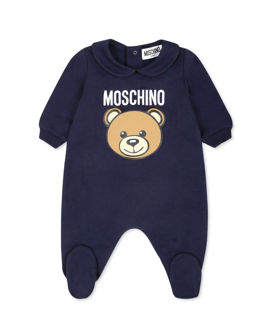 Moschino Kids Tutina Blu con Logo Teddy Bear per Neonati