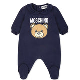 Moschino Kids Tutina Blu con Logo Teddy Bear per Neonati