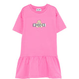 Moschino Kids Abito Fuxia con Gonna Rouches e Logo Teddy Bear per Bambine