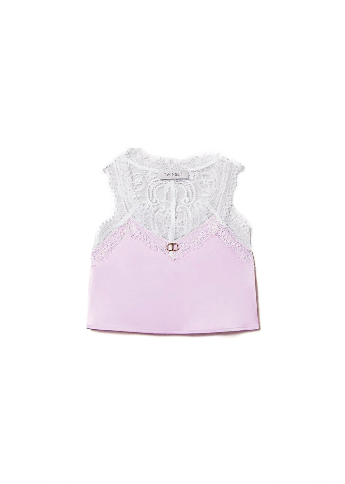 Twinset Kids Top Bianco/Viola con Pizzo per Bambine