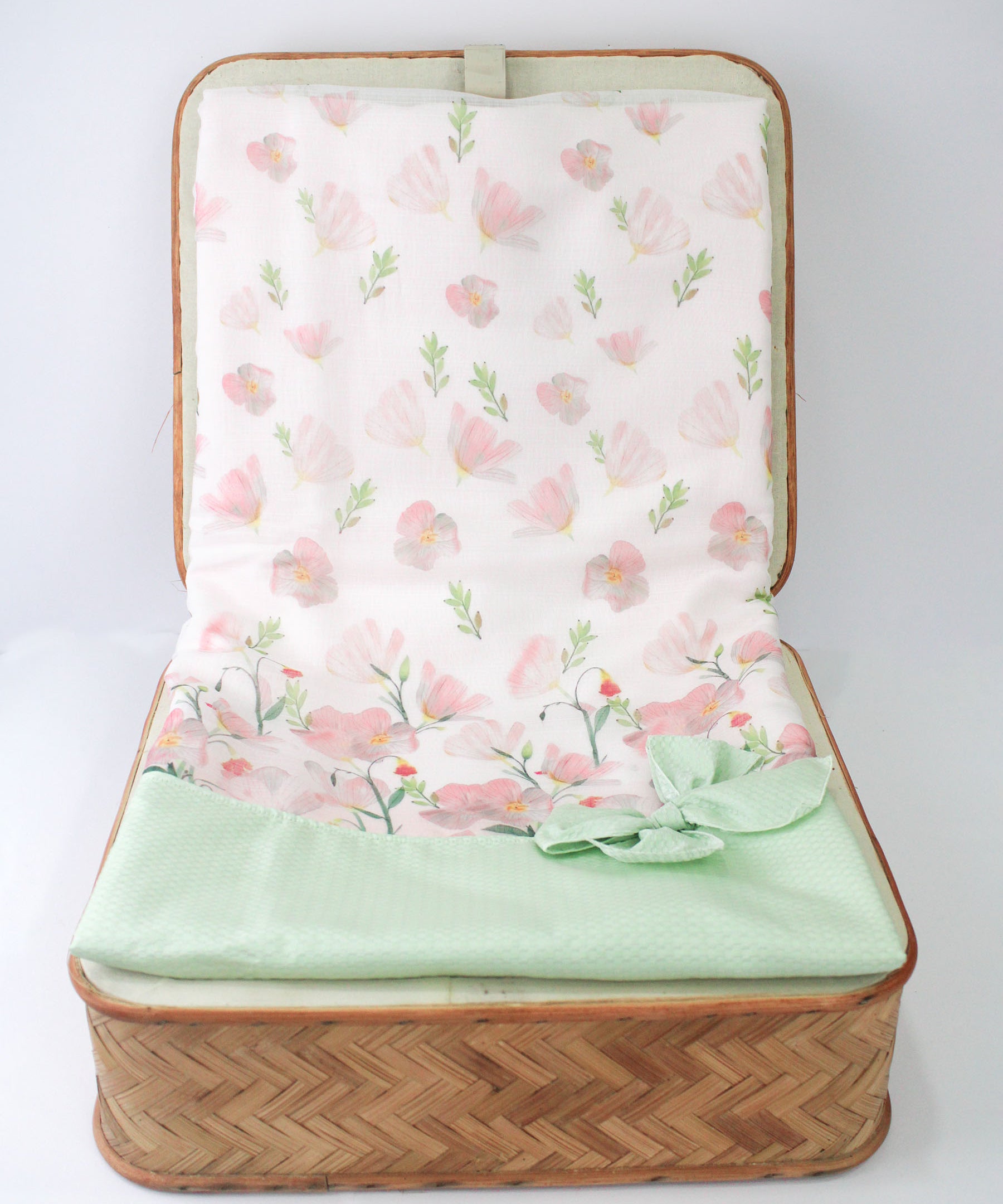 Marlù Coperta Rosa/Verde Floreale con Fiocco per Neonate