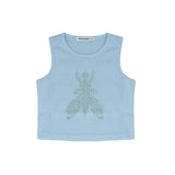 Patrizia Pepe Kids Top/Canotta Celeste a Coste con Logo in Strass per Bambine