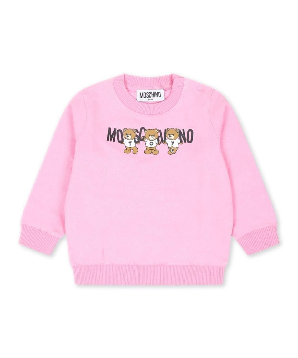 Moschino Kids Felpa Rosa con Logo Teddy Bear per Neonate 