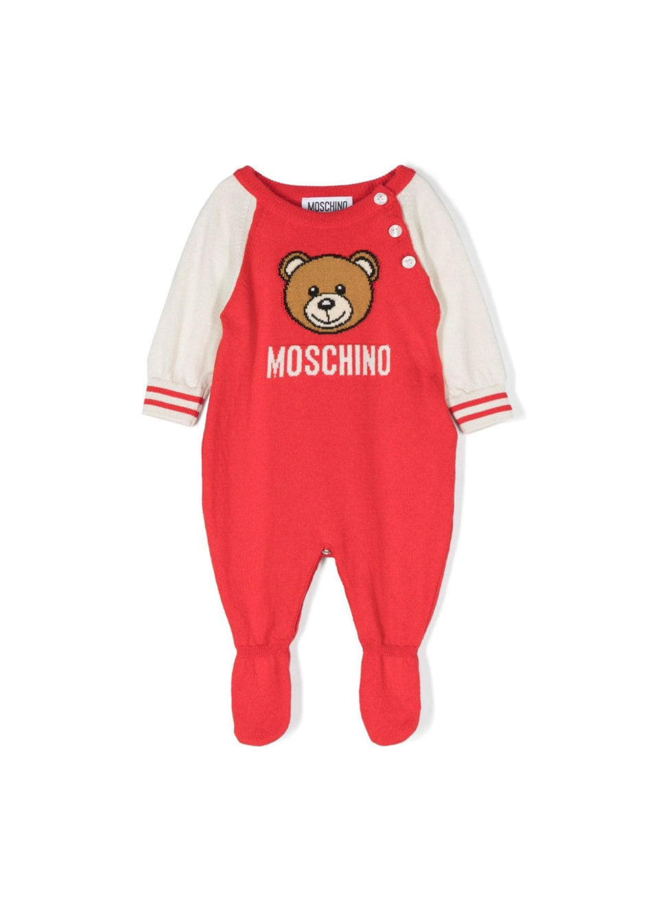 Moschino Kids Tutina Rossa in Lana con Teddy Bear per Neonati