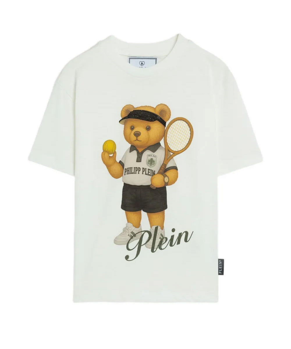 Philipp Plein Kids T-Shirt Bianco con Stampa Grafica per Bambine
