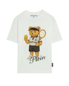 Philipp Plein Kids T-Shirt Bianco con Stampa Grafica per Bambine