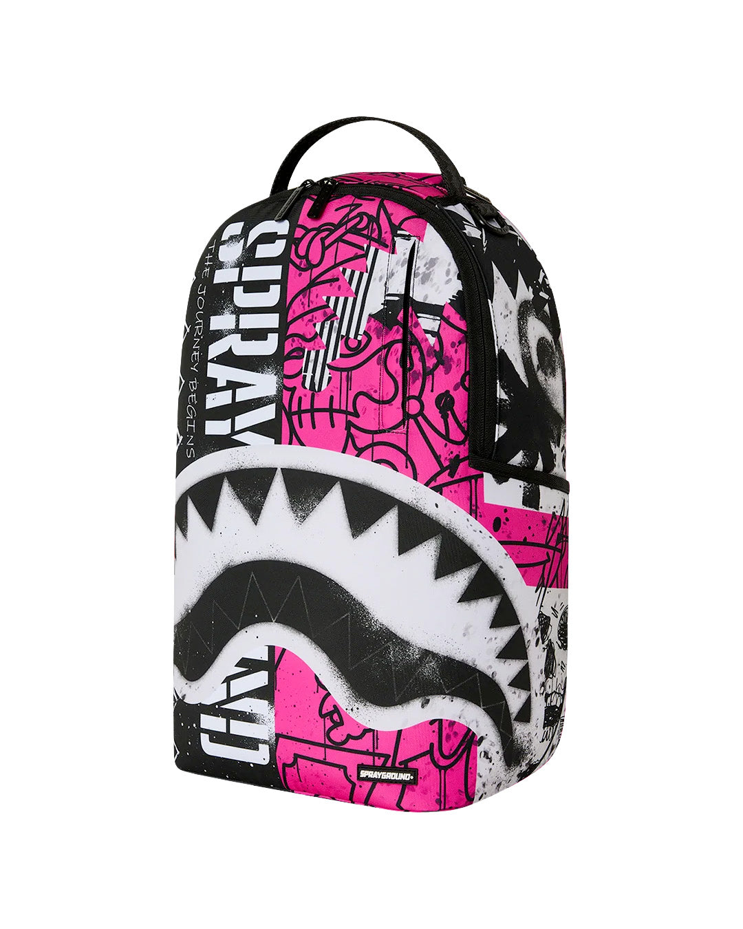 Sprayground Kids Zaino Think On It Nero e Rosa Fuxia con Stampa Shark Mouth e Logo Graffiti