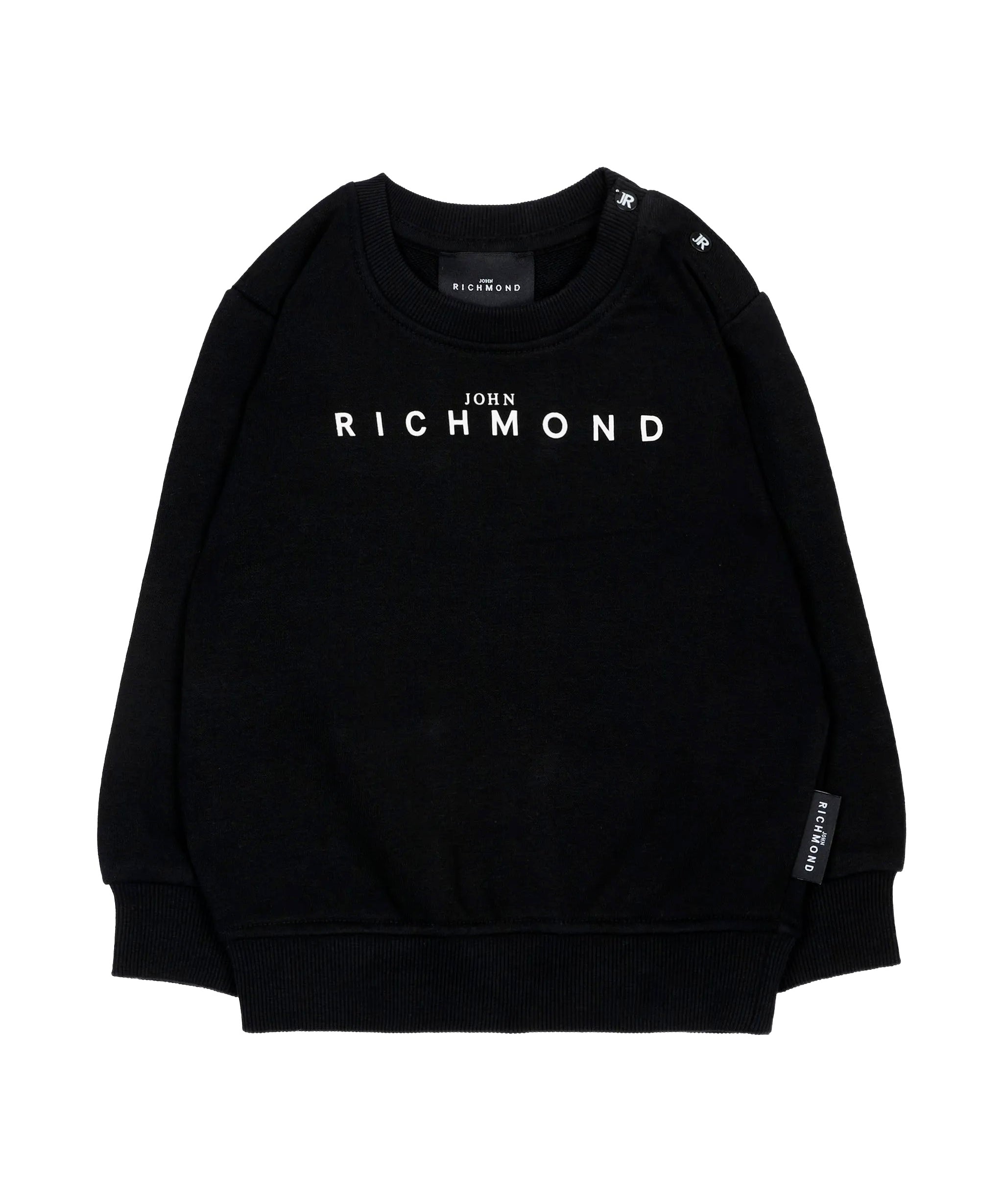 John Richmond Kids Felpa Girocollo Nera in Cotone con Logo Stampato per Neonati