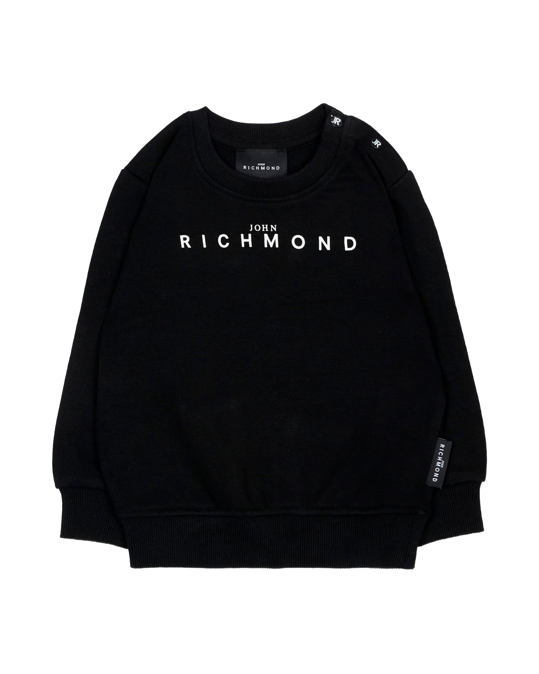 John Richmond Kids Felpa Girocollo Nera in Cotone con Logo Stampato per Neonati