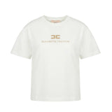 Elisabetta Franchi La Mia Bambina T-shirt Avorio con Logo Oro per Bambine