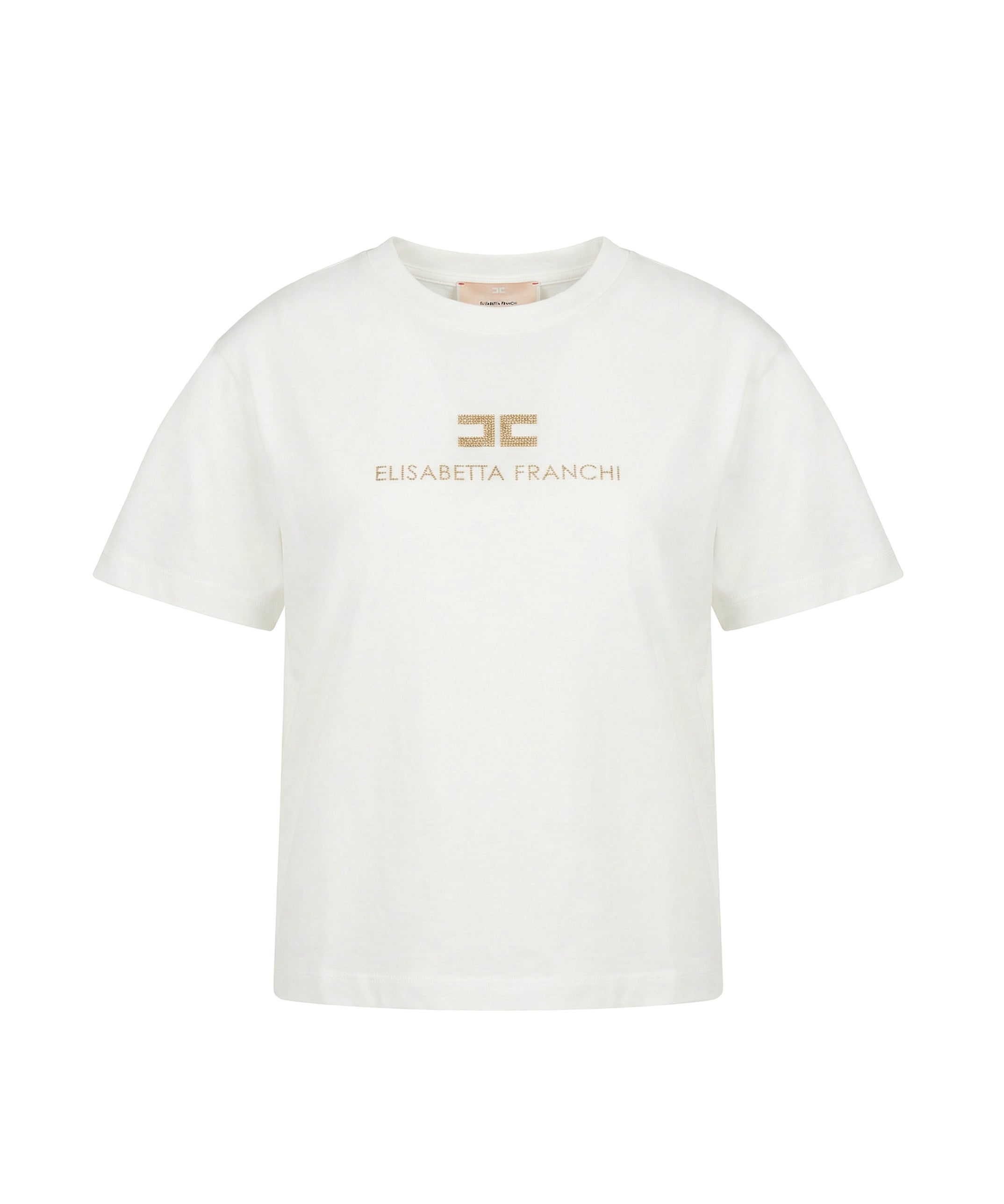 Elisabetta Franchi La Mia Bambina T-shirt Avorio con Logo Oro per Bambine