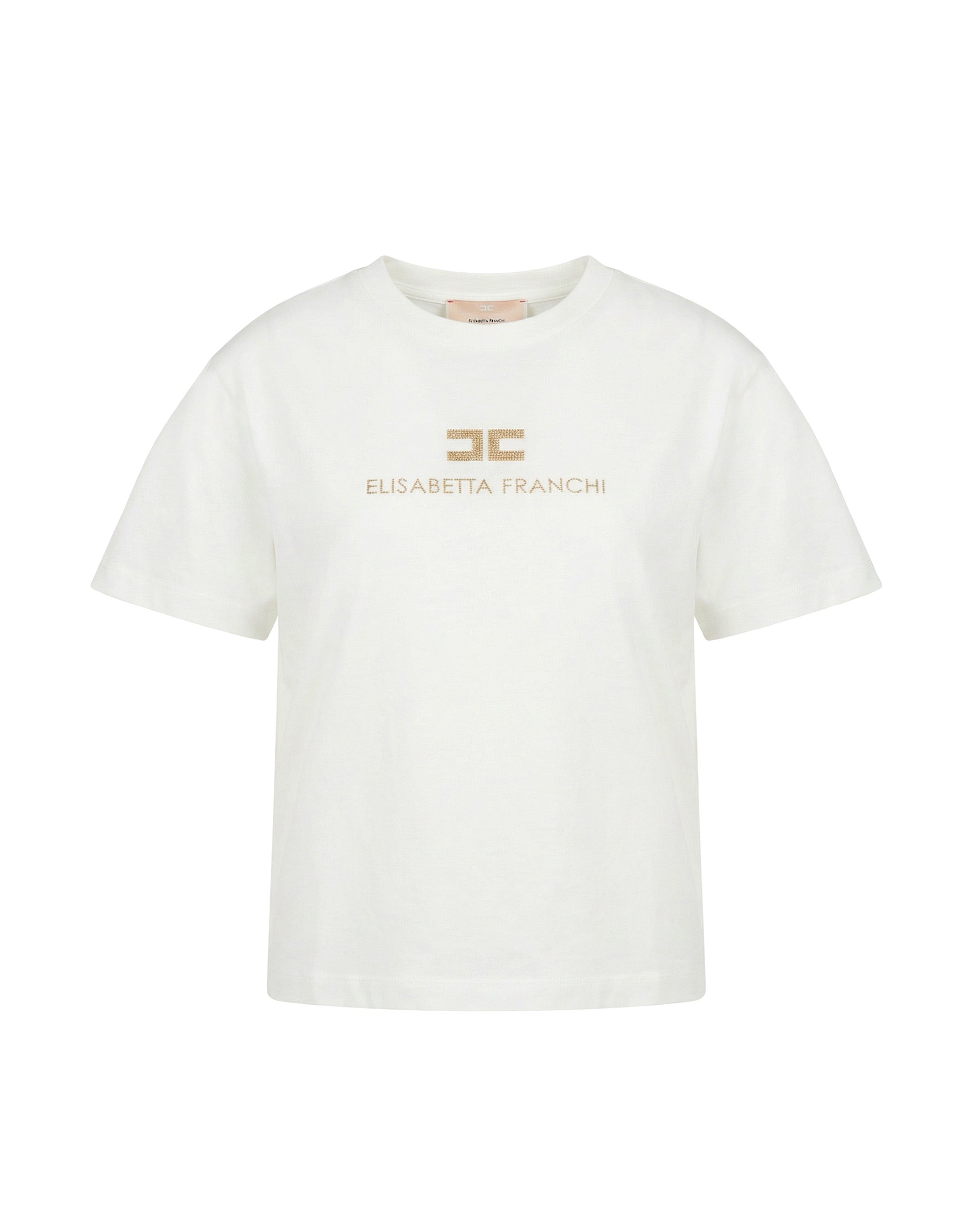 Elisabetta Franchi La Mia Bambina T-shirt Avorio con Logo Oro per Bambine