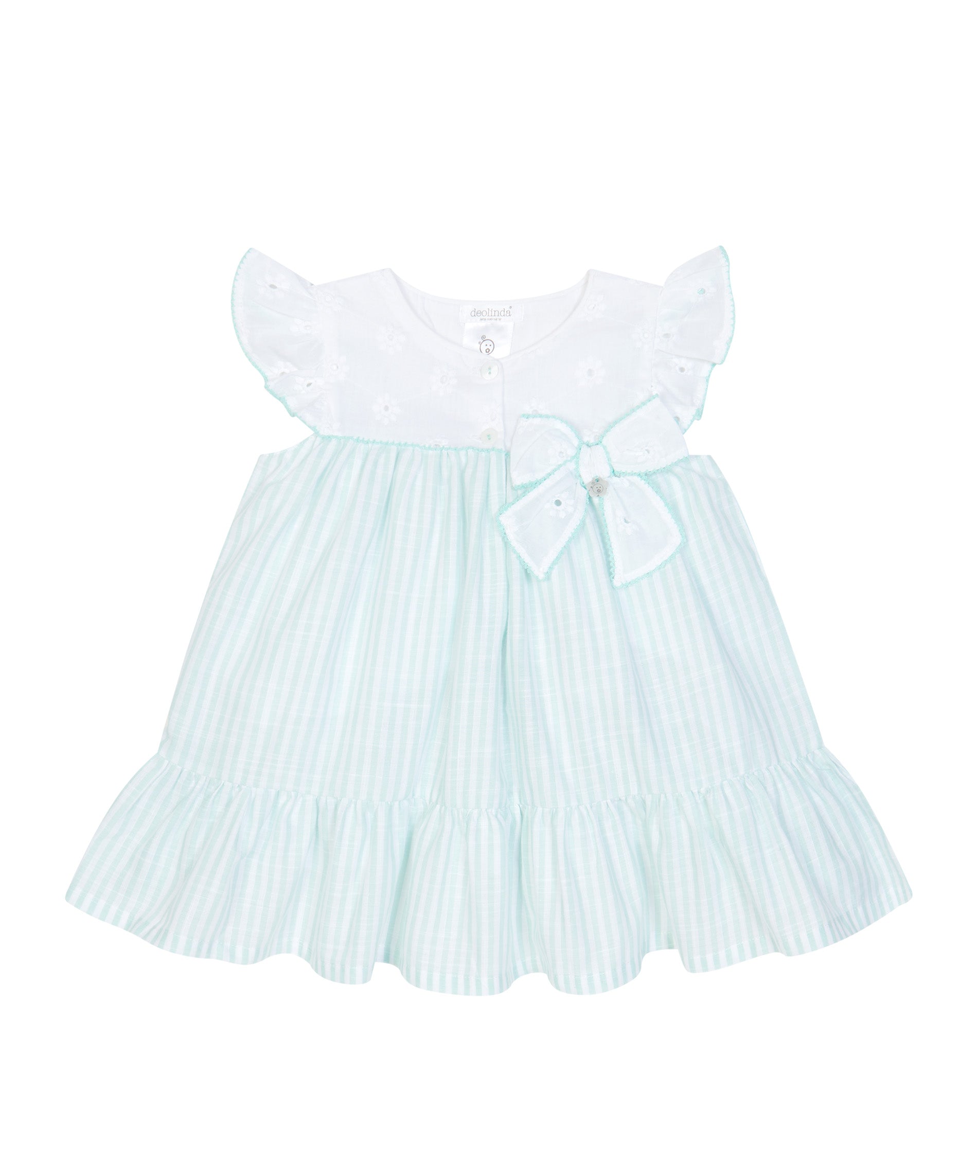 Deolinda Kids Abito Fantasia a Righe Bianco e Verde per Neonate