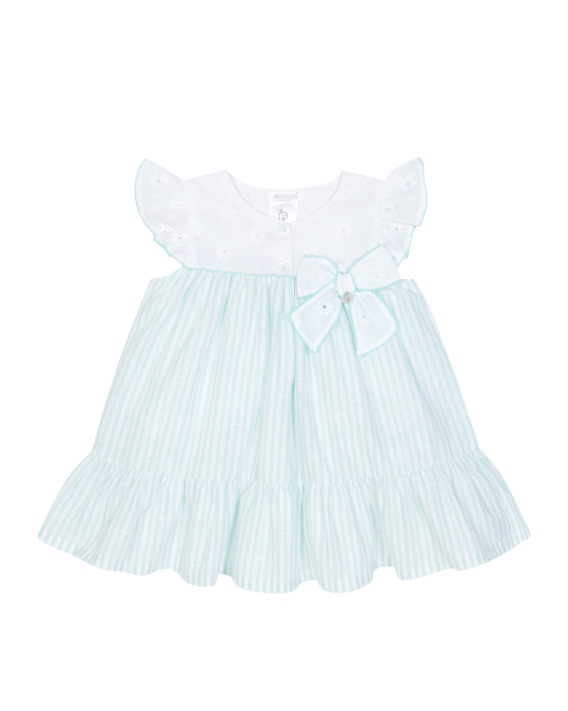 Deolinda Kids Abito Fantasia a Righe Bianco e Verde per Neonate