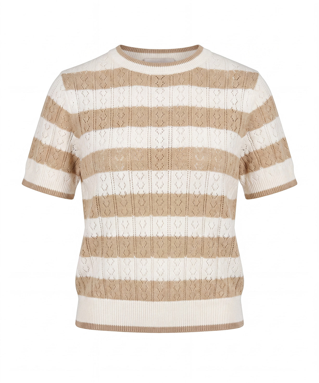 Vicolo Kids T-Shirt a Righe Bianco e Cammello in Maglia per Bambine