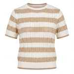 Vicolo Kids T-Shirt a Righe Bianco e Cammello in Maglia per Bambine