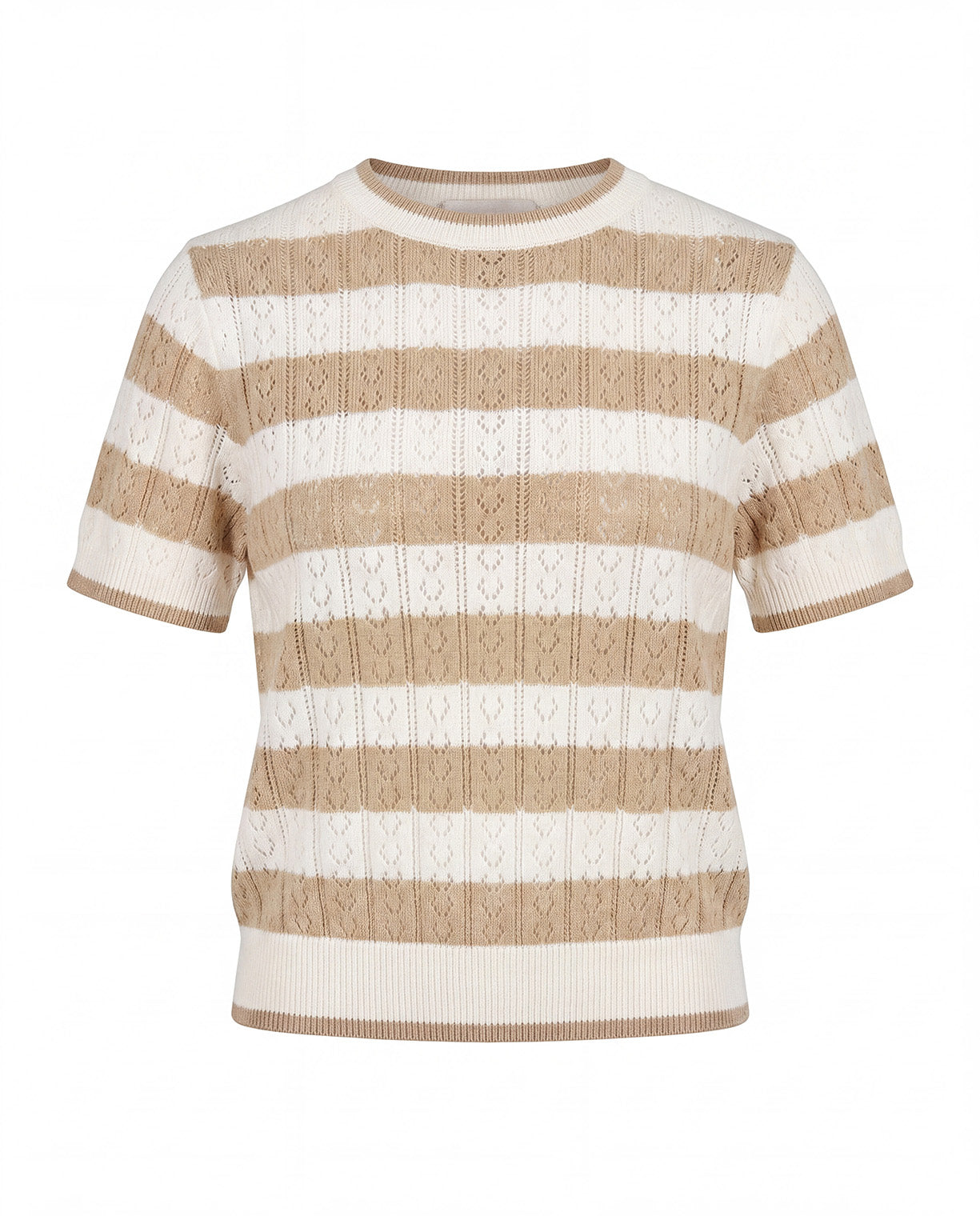 Vicolo Kids T-Shirt a Righe Bianco e Cammello in Maglia per Bambine