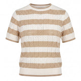 Vicolo Kids T-Shirt a Righe Bianco e Cammello in Maglia per Bambine