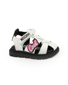 Moschino Kids Sandalo Bianco con Toppe e Teddy per Neonate