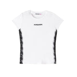 Patrizia Pepe Kids T-Shirt Bianco con Merletto e Logo per Bambine