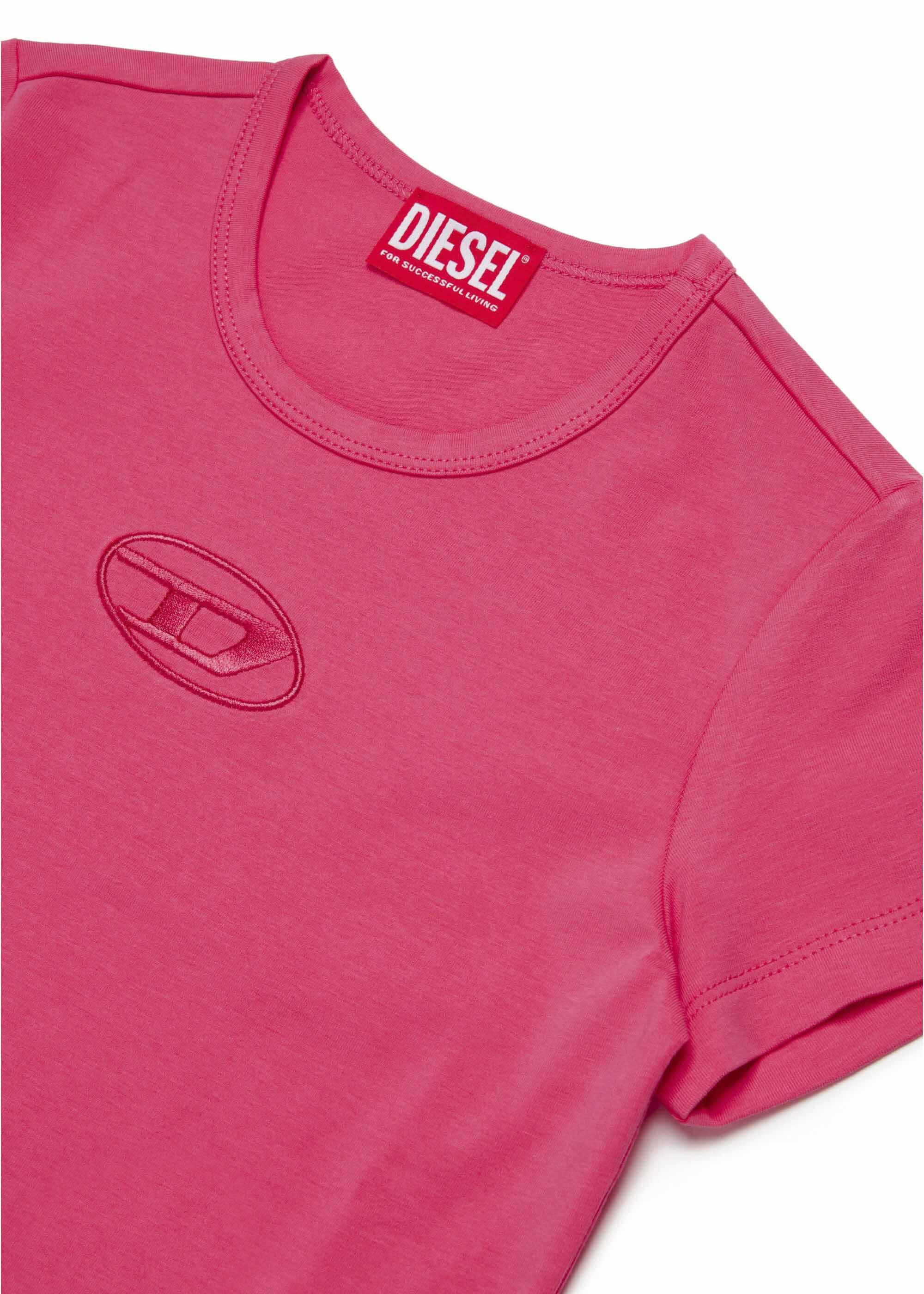 Diesel Kids T-shirt Fucsia con Ricamo Oval D per Bambine (dettaglio)