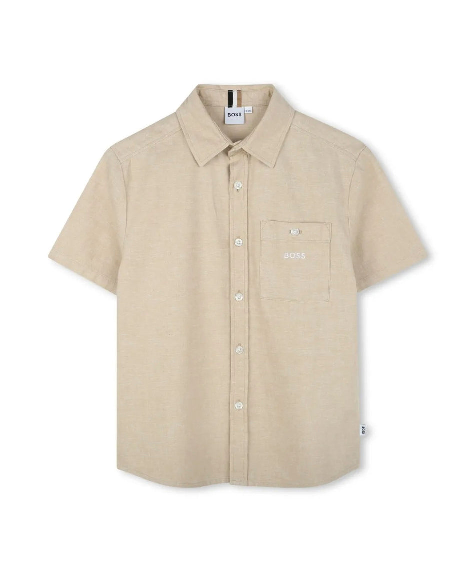 Boss Kids Camicia Beige con Logo per Bambini