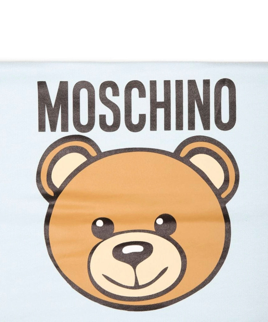 Moschino Kids Coperta Celeste con Teddy Bear per Neonati