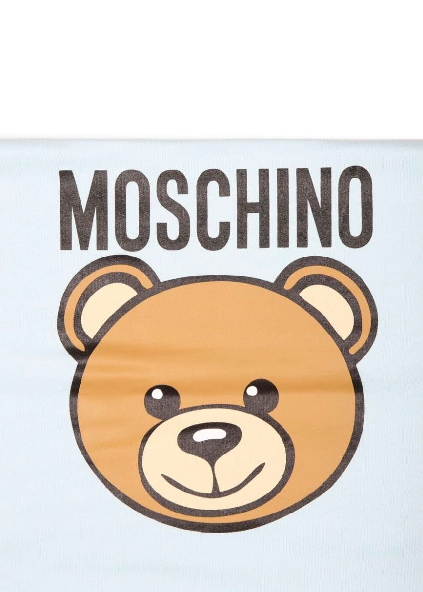 Moschino Kids Coperta Celeste con Teddy Bear per Neonati