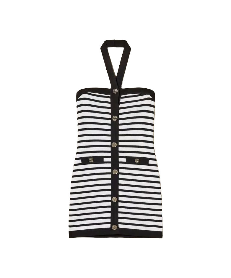 Twinset Kids Abito a Strisce Bianco e Nero per Bambine
