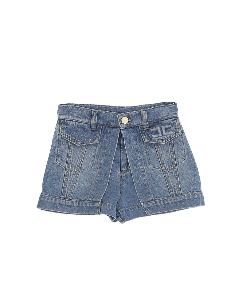 Elisabetta Franchi La Mia Bambina Short in Denim Blu con Dettaglio Logo per Bambine