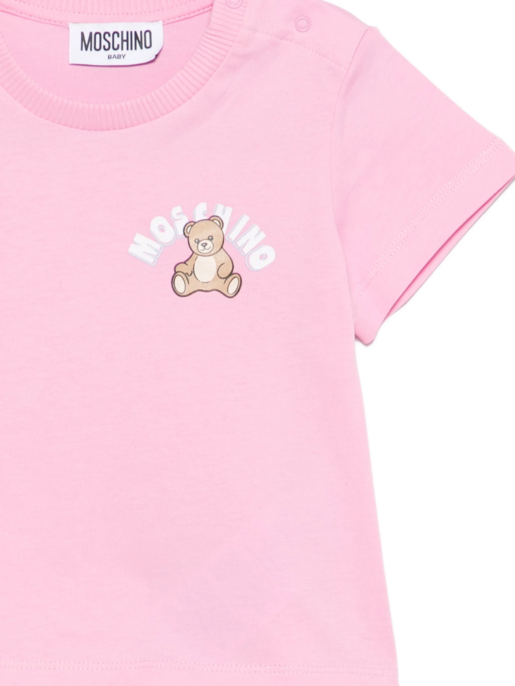 Moschino Kids T-Shirt Rosa con Logo Teddy Bear per Neonati
