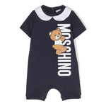 Moschino Kids Pagliaccetto Blu con Stampa Teddy Bear (fronte)