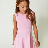 Twinset Kids Abito Corto Rosa con Logo Jacquard 