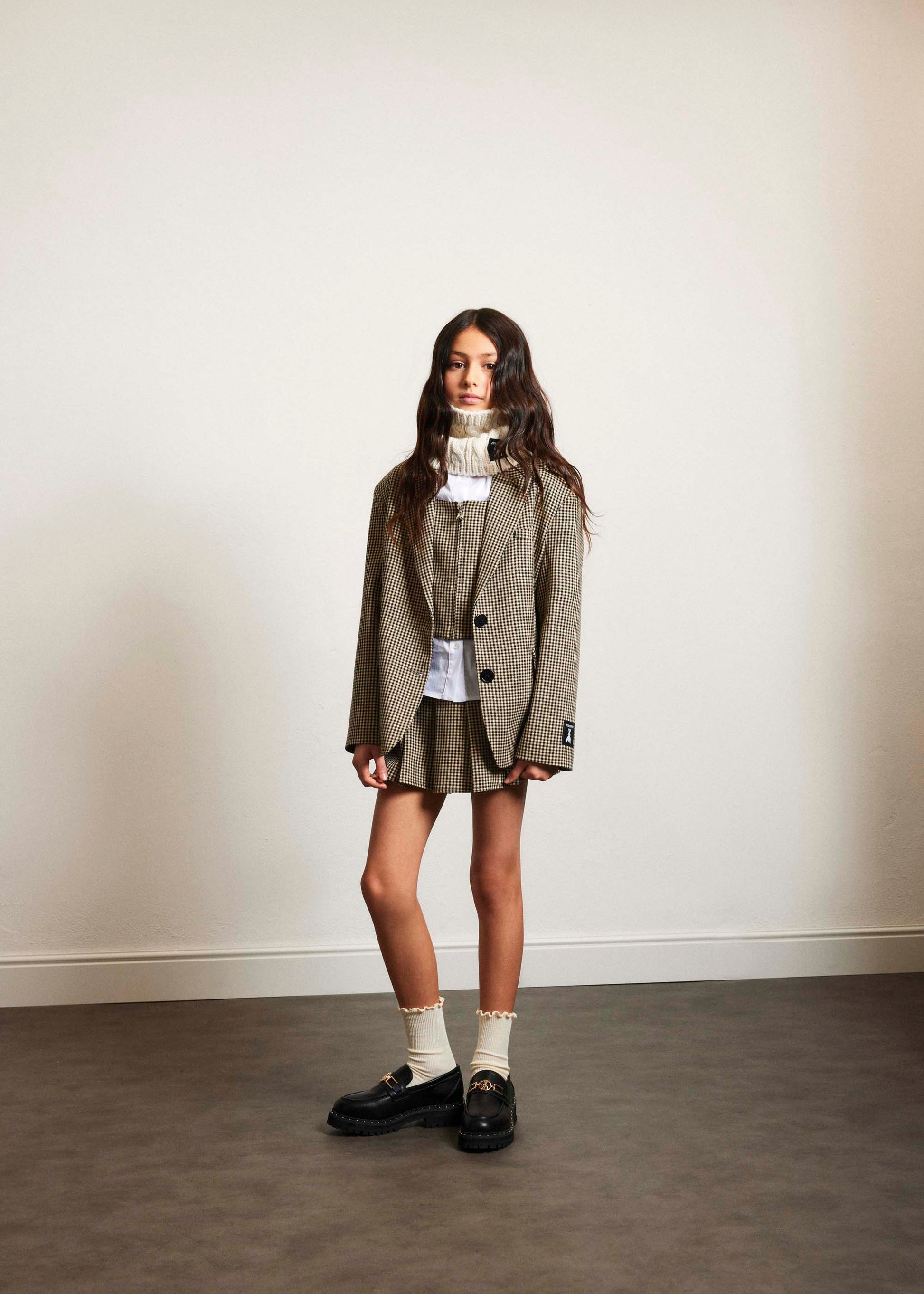 Patrizia Pepe Gonna a Quadri Beige per Bambine