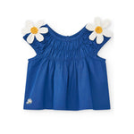 Tuc Tuc T-shirt Blu con Margherite per Neonate