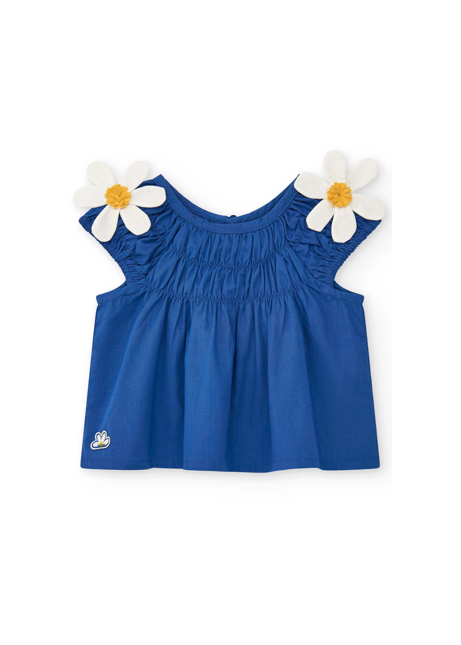 Tuc Tuc T-shirt Blu con Margherite per Neonate