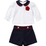 Deolinda Kids Completo Bianco Rosso e Blu Navy con Rosa per Neonate