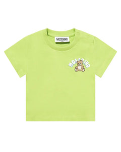 Moschino Kids T-Shirt Verde con Logo Teddy Bear per Neonati