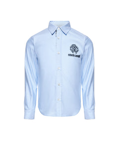 Roberto Cavalli Kids Camicia Celeste con Ricamo Logo per Bambino