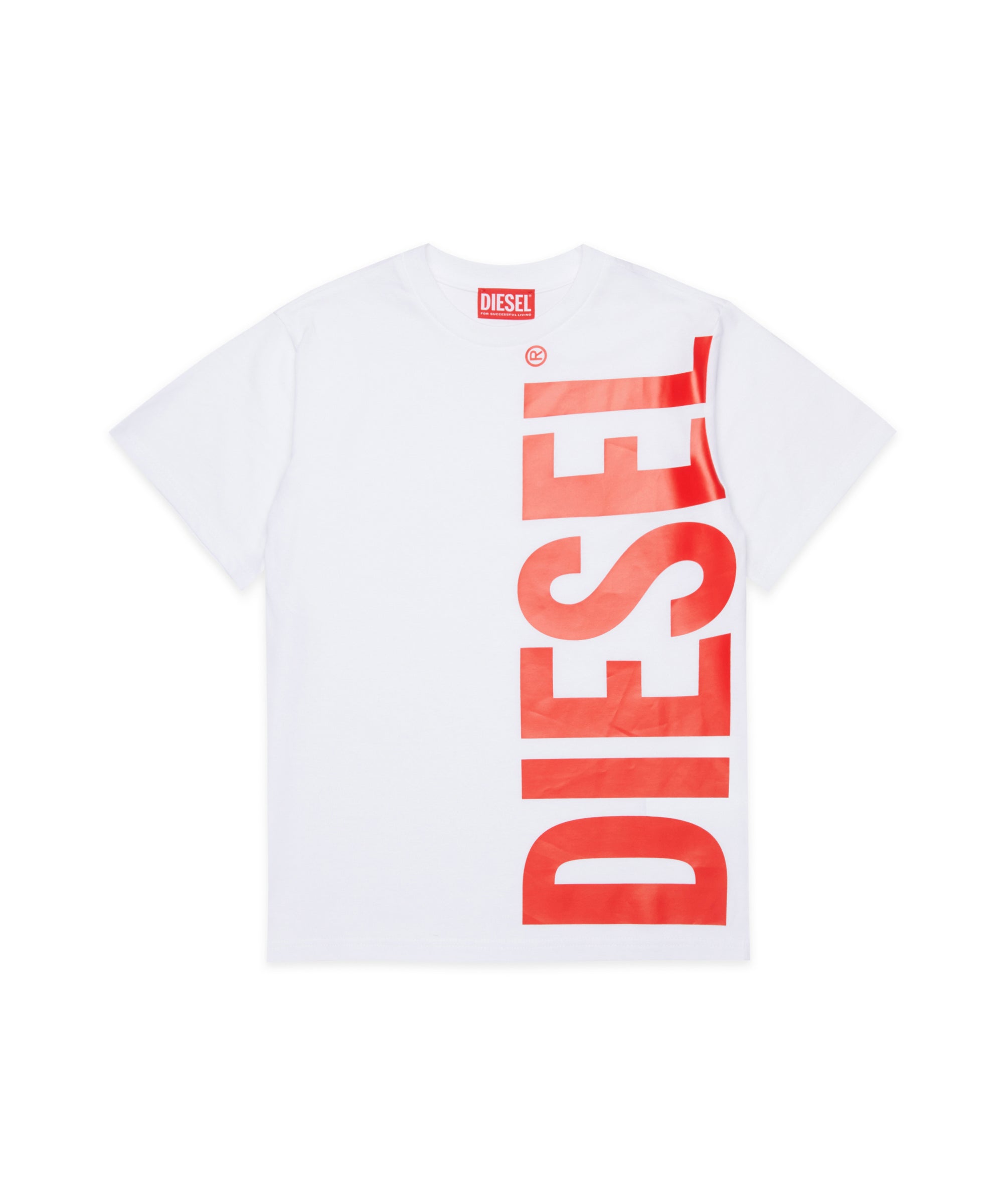 Diesel Kids T-Shirt Bianca con MAxi Stampa Logo a Contrasto Unisex per Bambini