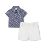 Boss Kids Blue Jacquard Shirt with White Shorts for Baby Boys